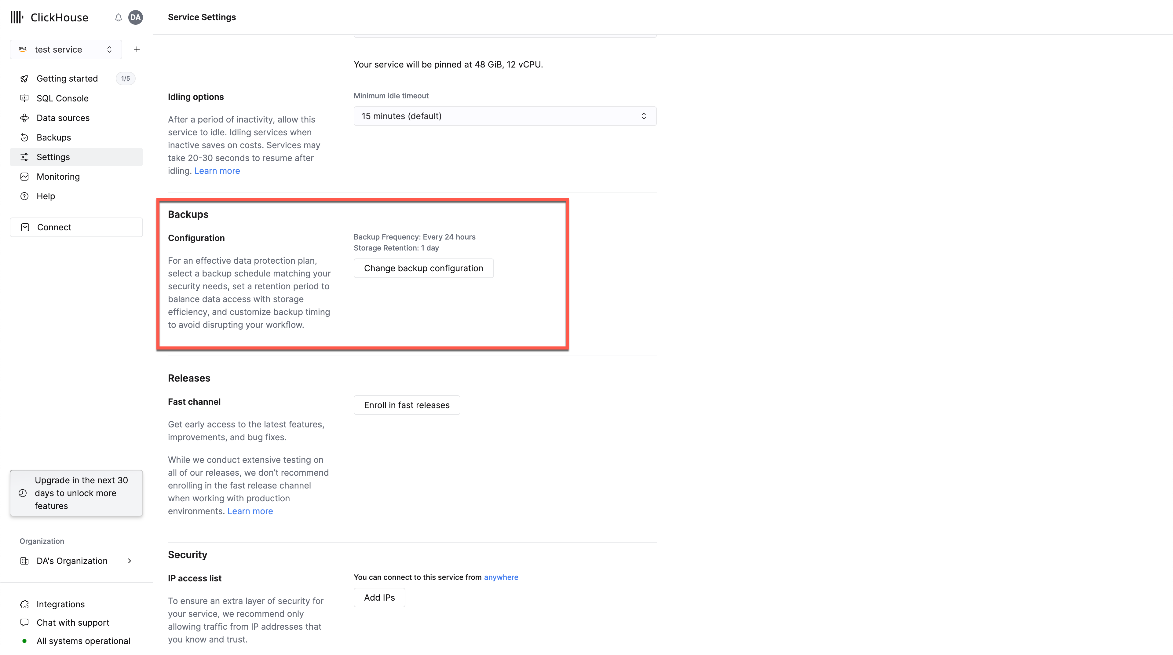 백업 설정 구성