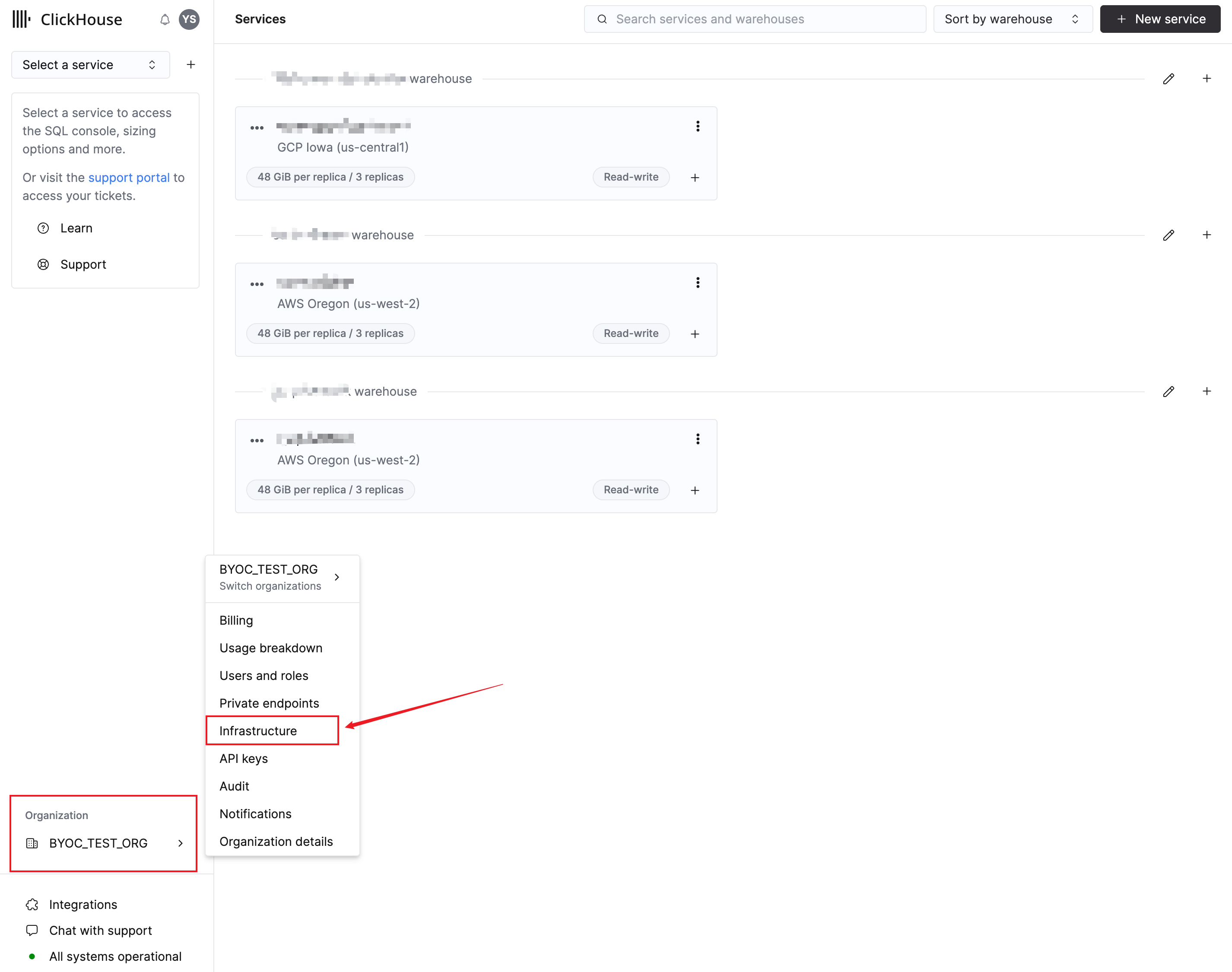 BYOC 인프라 페이지