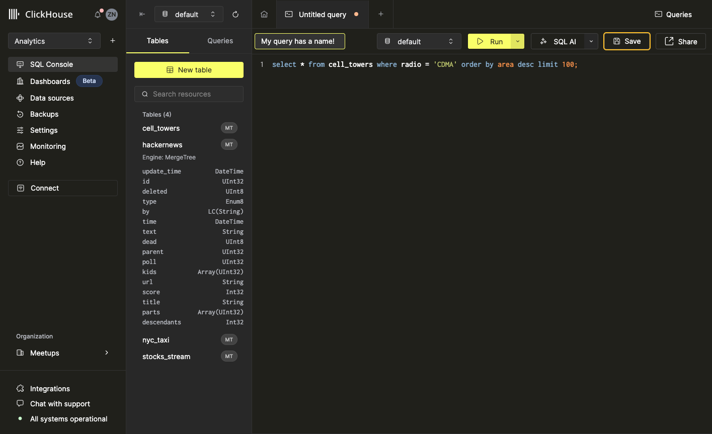 Untitled Query에서 쿼리 이름을 변경하는 방법을 보여주는 인터페이스