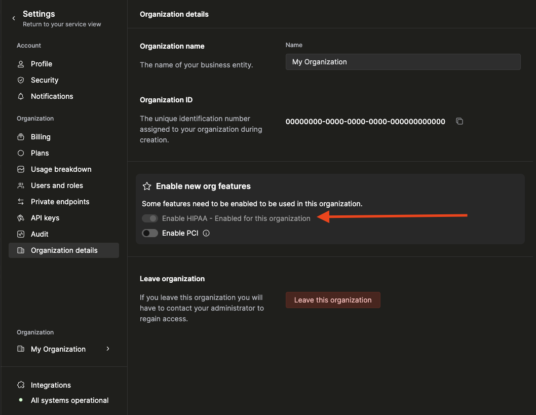 HIPAA 활성화 완료